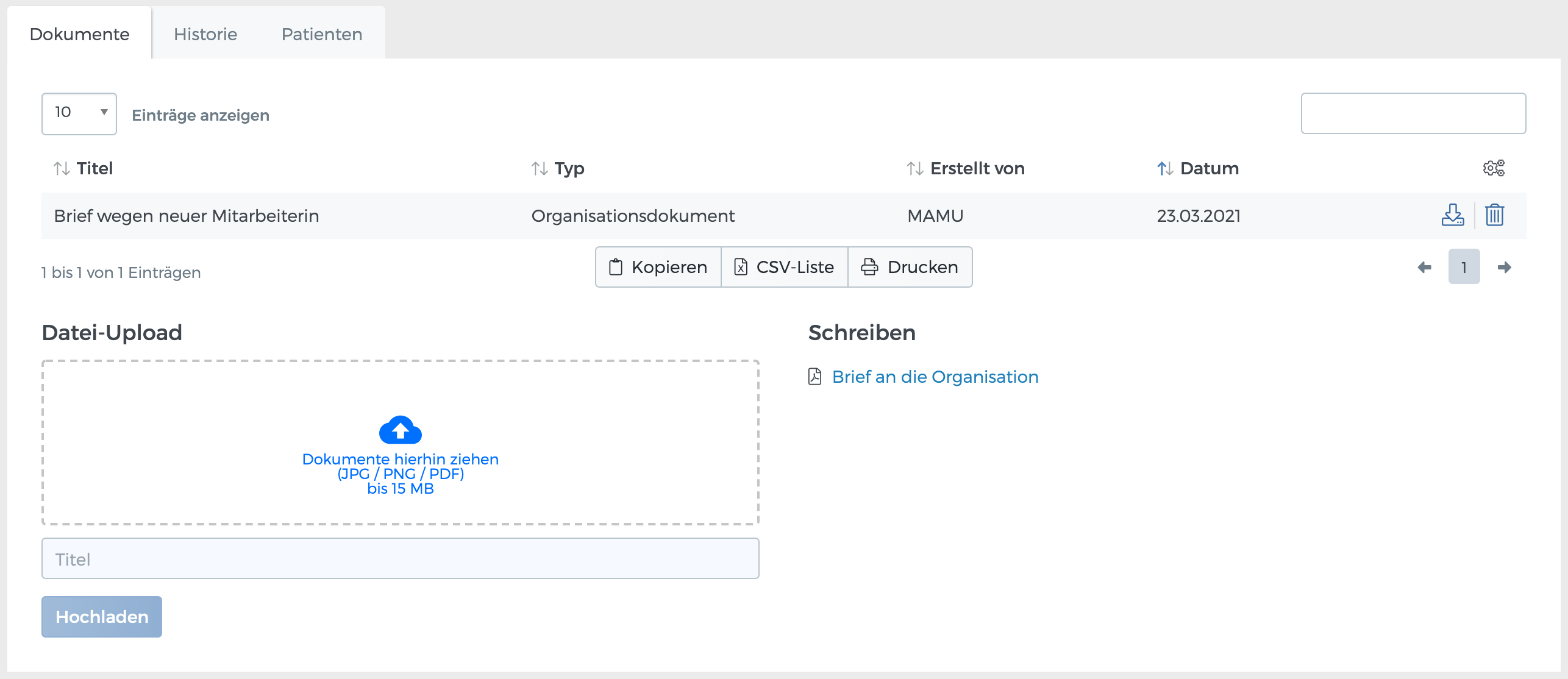 Dokumente einer Organisation