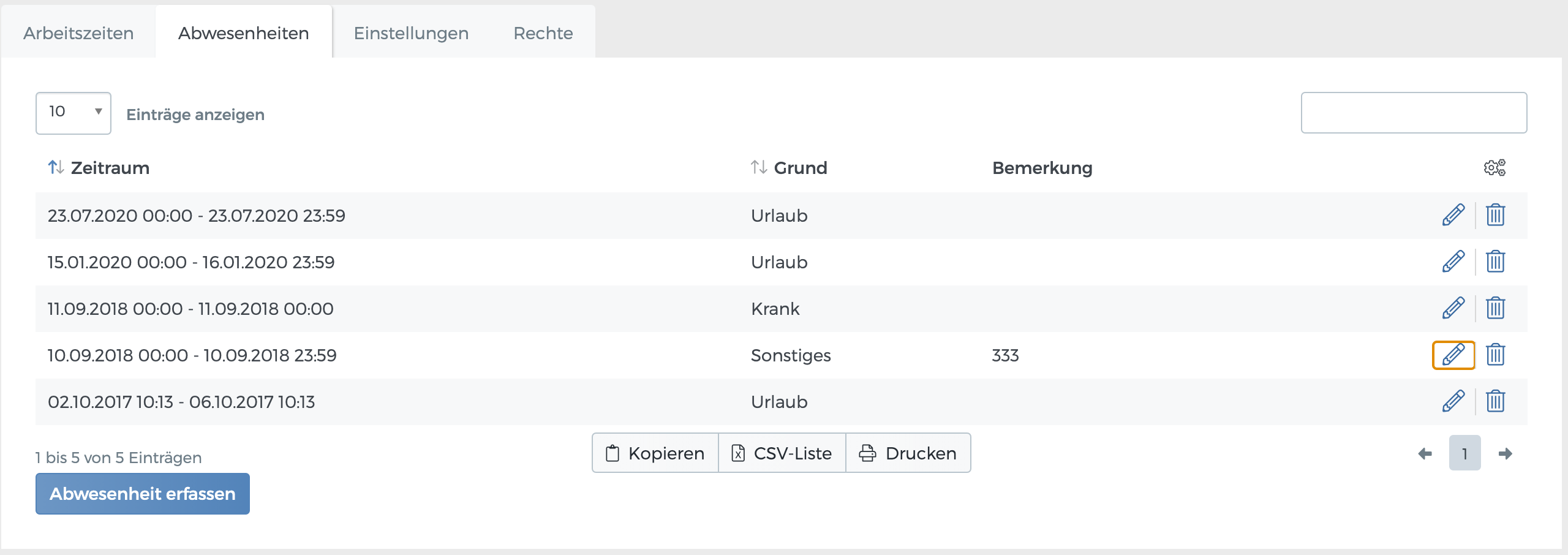 Abwesenheiten des Therapeuten